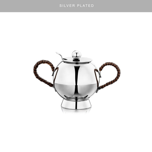Silver Plated Spheres Sugar Bowl Wicker Handle - Nick Munro