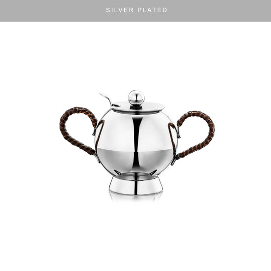 Silver Plated Spheres Sugar Bowl Wicker Handle - Nick Munro